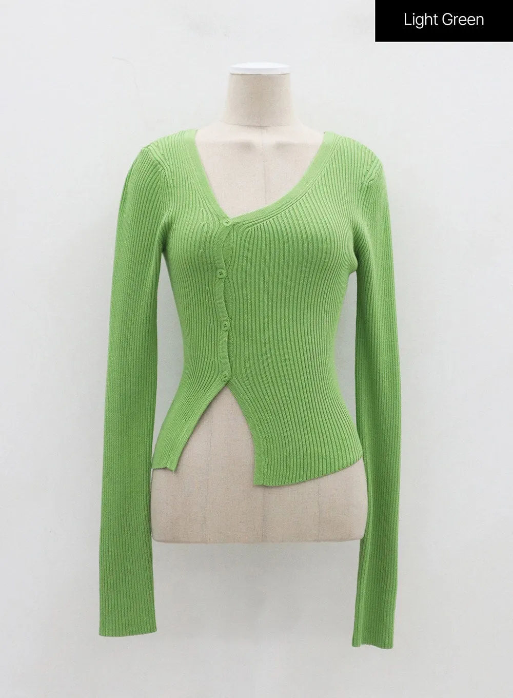 Unbalanced Ribbed Knit Button Cropped Top OJ319