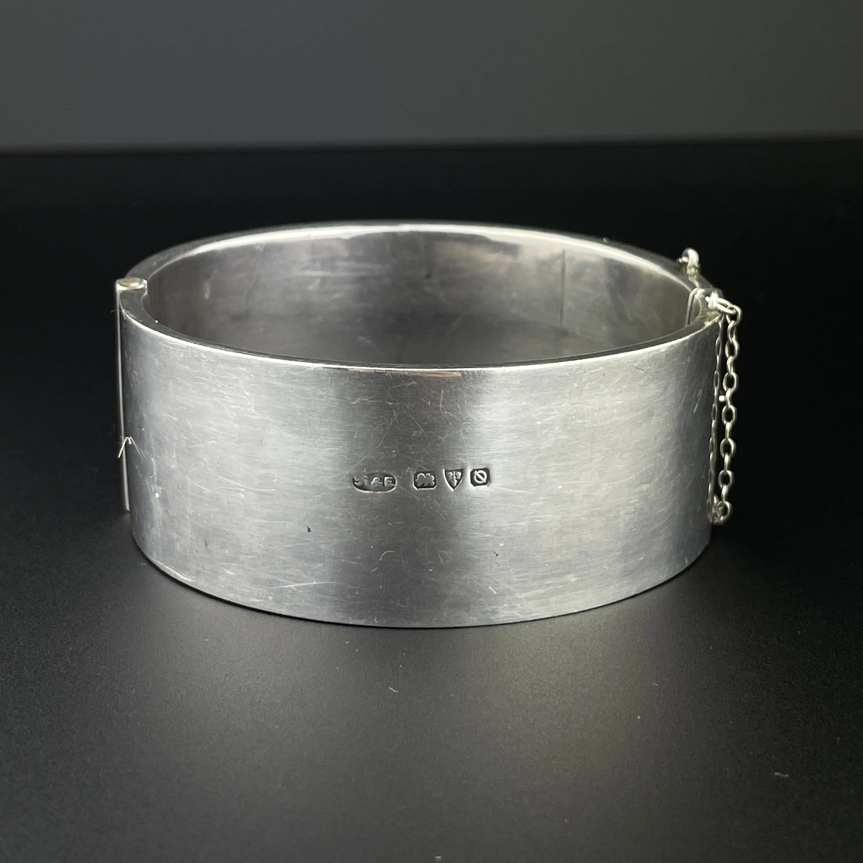 Victorian Engraved Silver Wide Cuff Bangle Bracelet