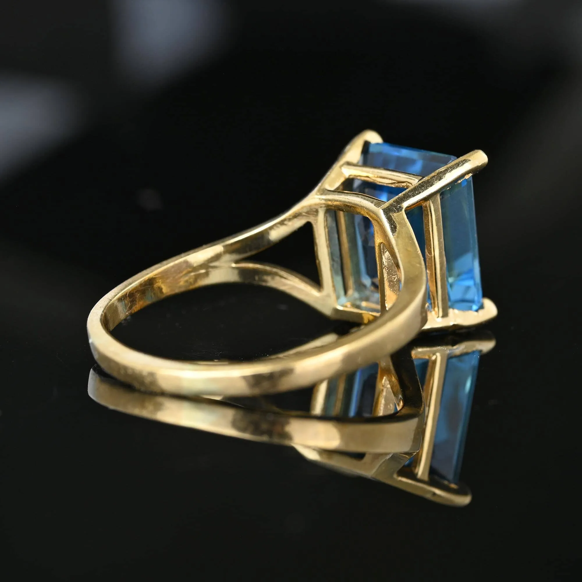 Vintage 8 Carat Step Cut London Blue Topaz Ring in Gold