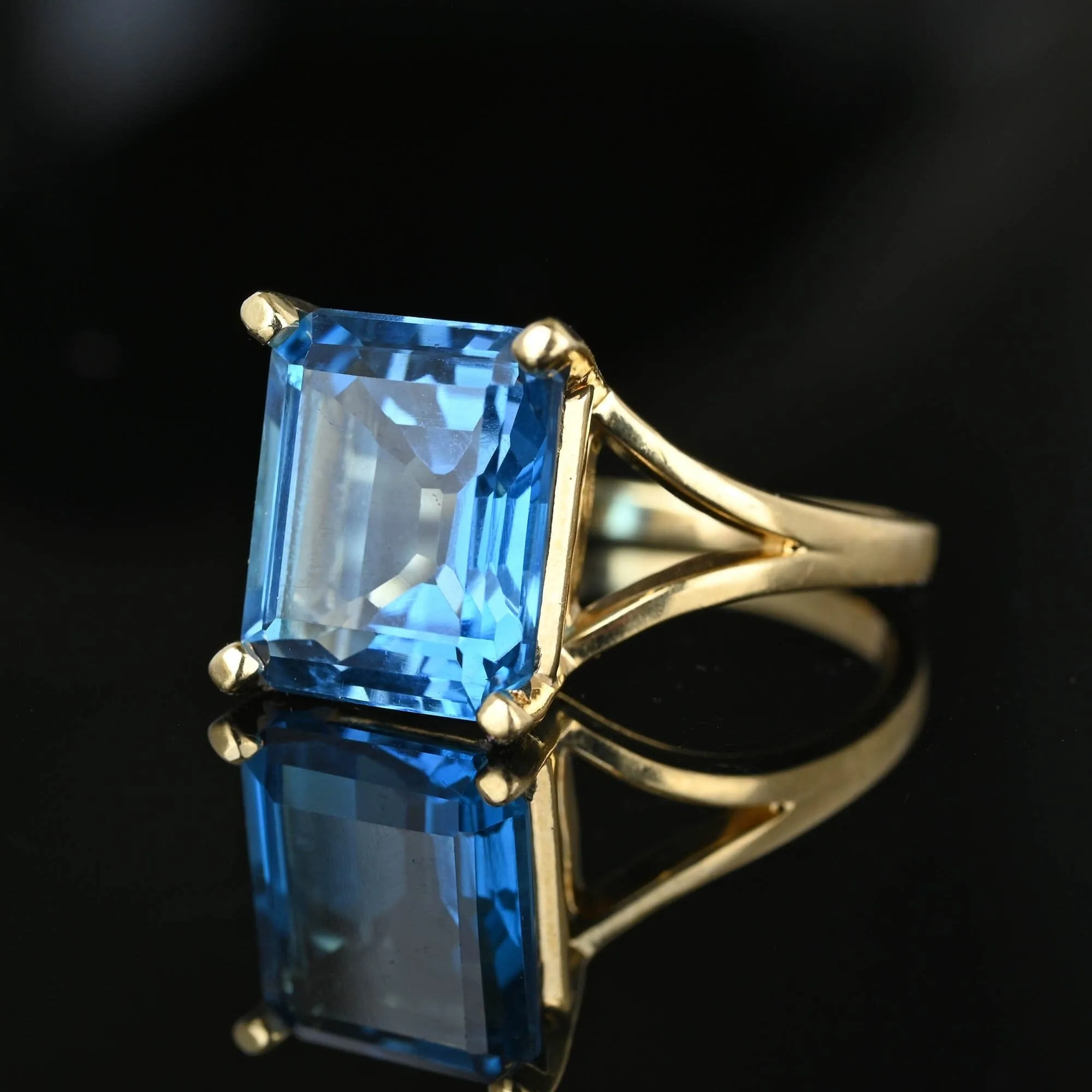 Vintage 8 Carat Step Cut London Blue Topaz Ring in Gold