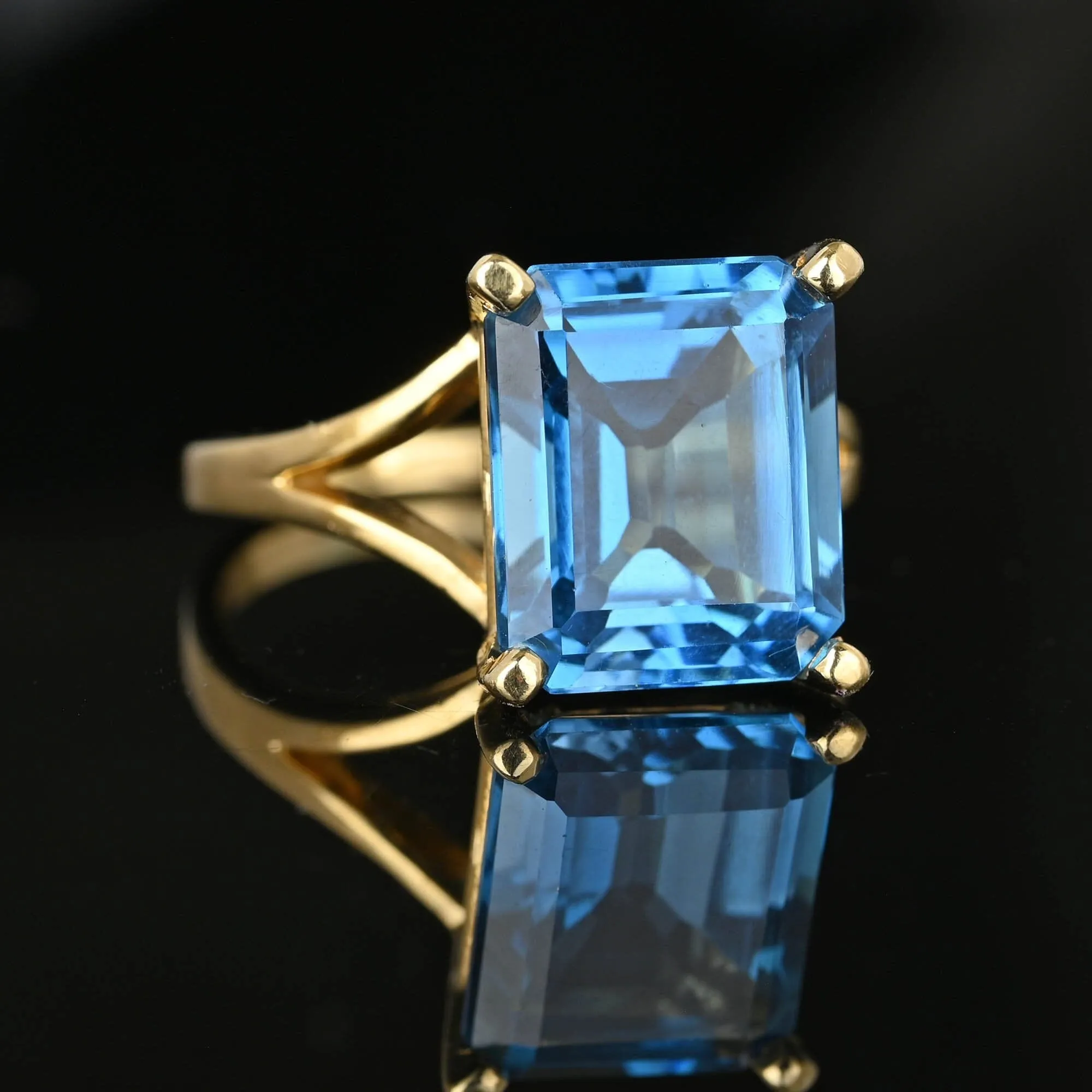 Vintage 8 Carat Step Cut London Blue Topaz Ring in Gold