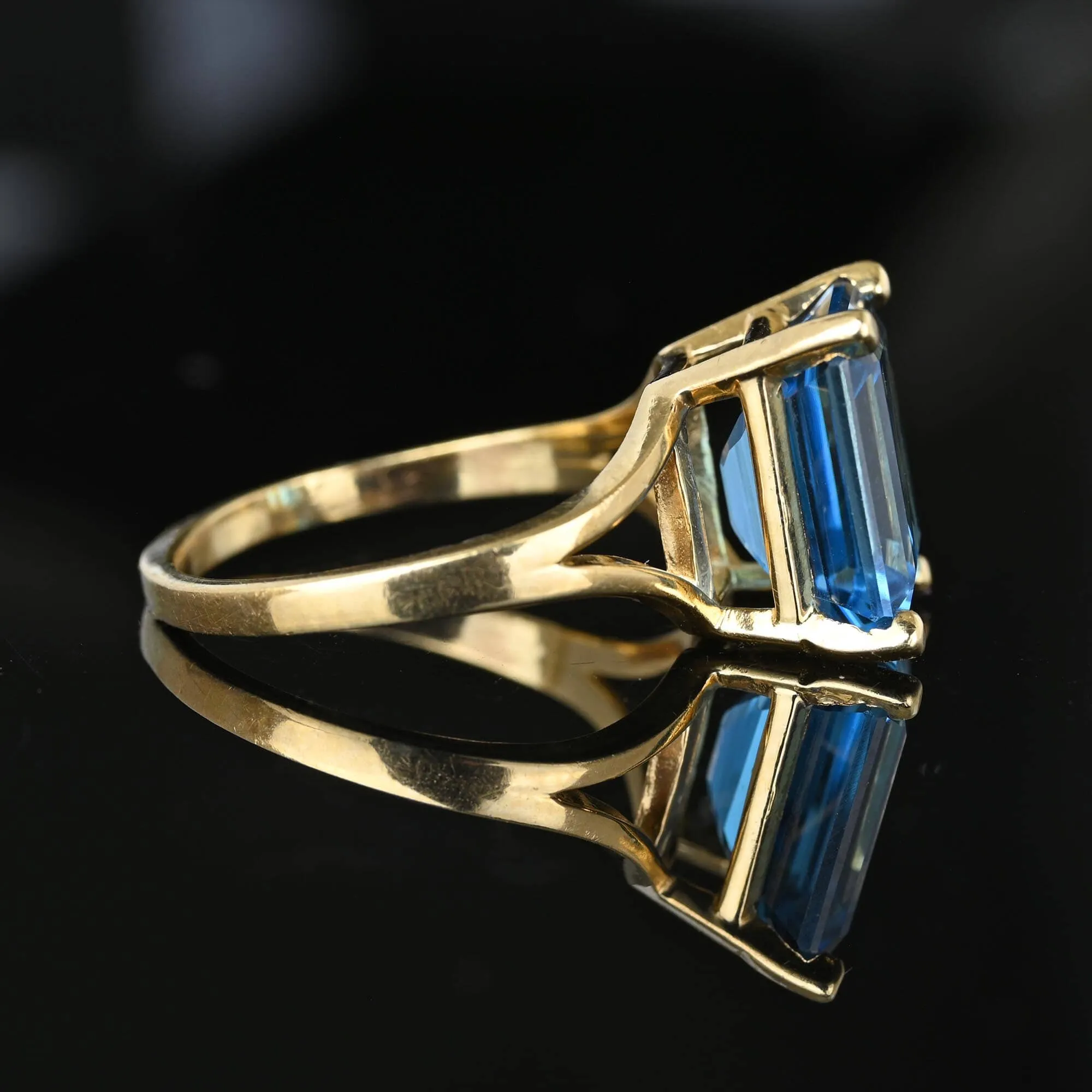 Vintage 8 Carat Step Cut London Blue Topaz Ring in Gold