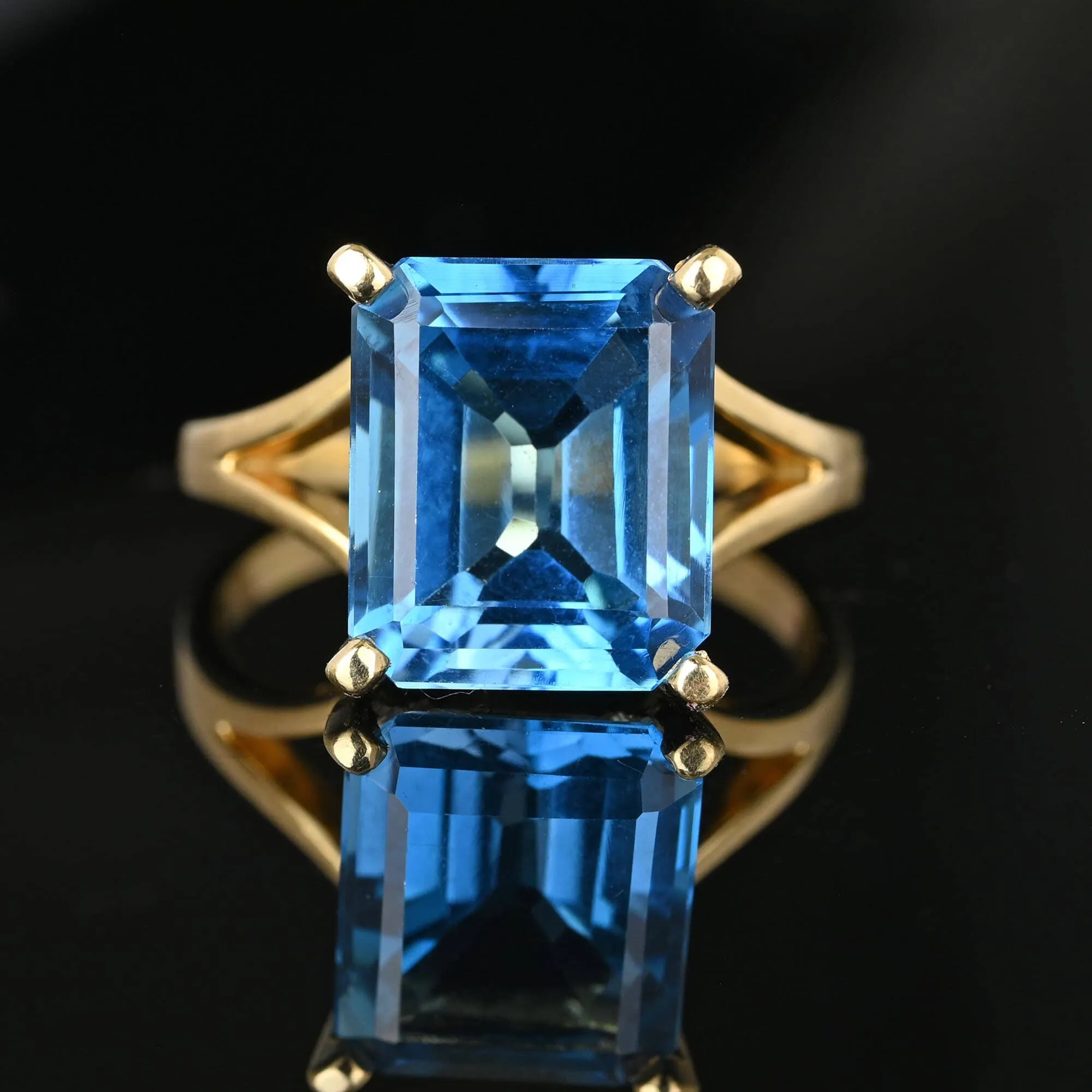 Vintage 8 Carat Step Cut London Blue Topaz Ring in Gold