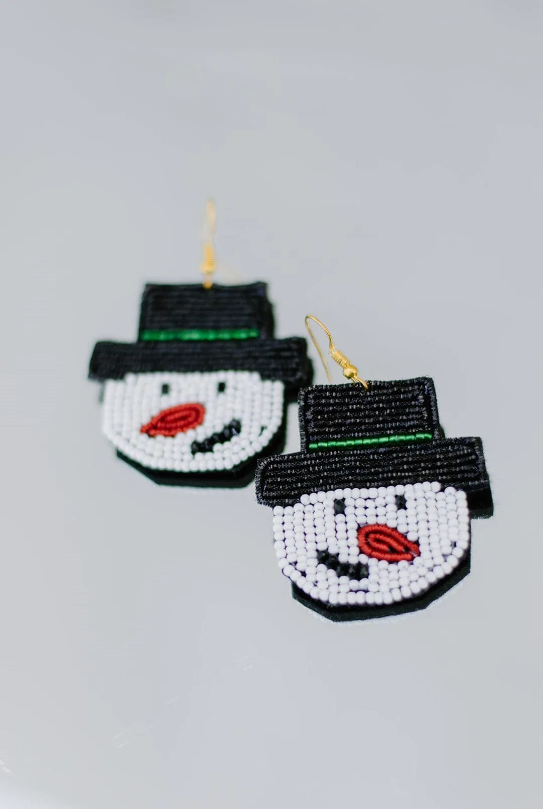 White Beaded Snowman Earrings