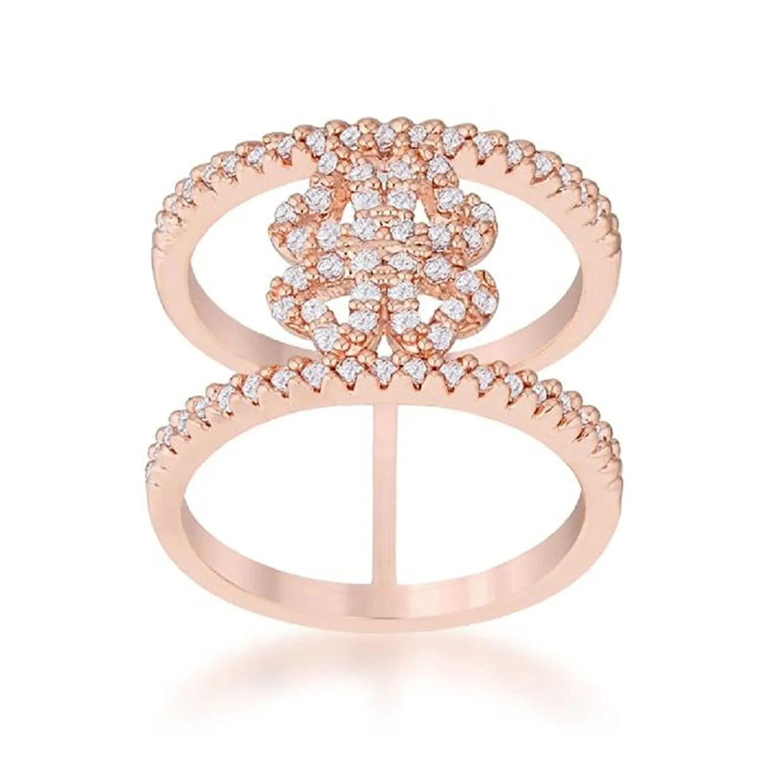 WildKlass 0.4ct CZ Rose Gold Delicate Clover Wrap Ring