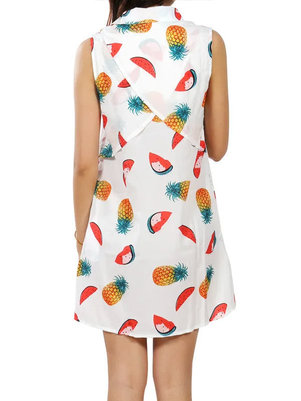 Women Sleeveless Shirt Fruit Print Mini Dresses