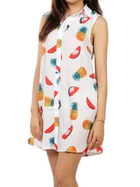 Women Sleeveless Shirt Fruit Print Mini Dresses