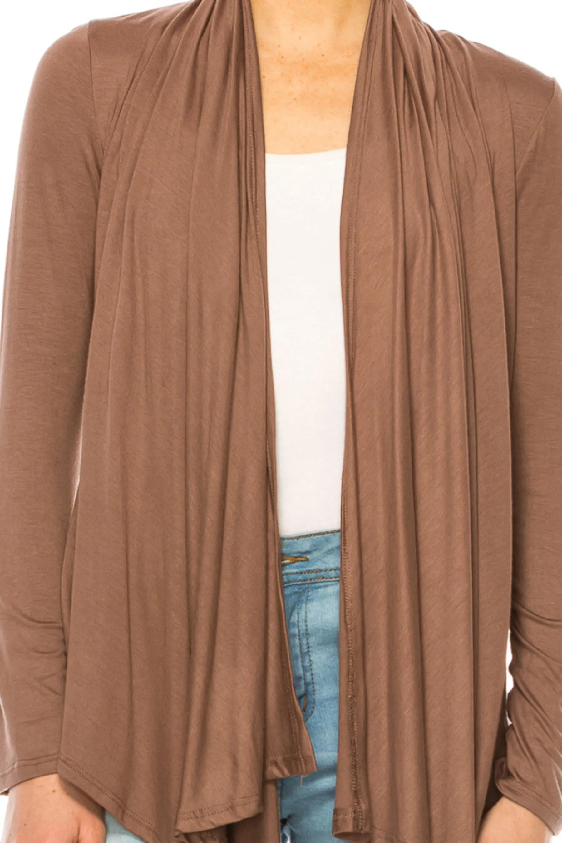 Women's Asymmetric Hem Cardigan with Draped Neck and Open Front