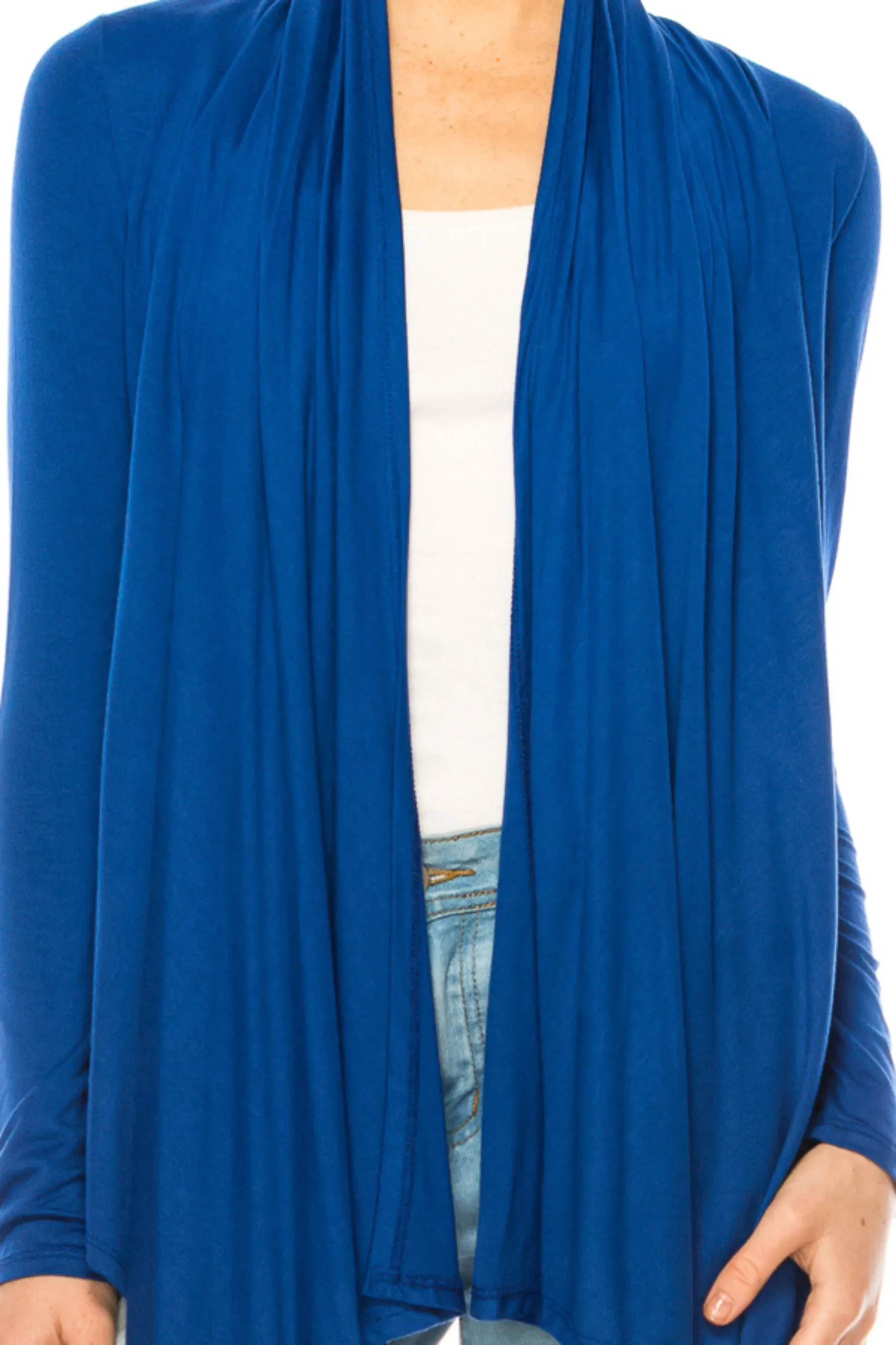 Women's Asymmetric Hem Cardigan with Draped Neck and Open Front