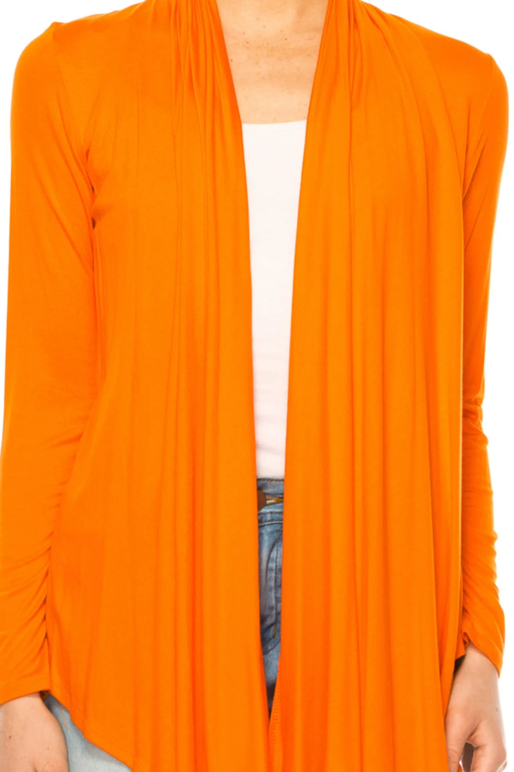 Women's Asymmetric Hem Cardigan with Draped Neck and Open Front