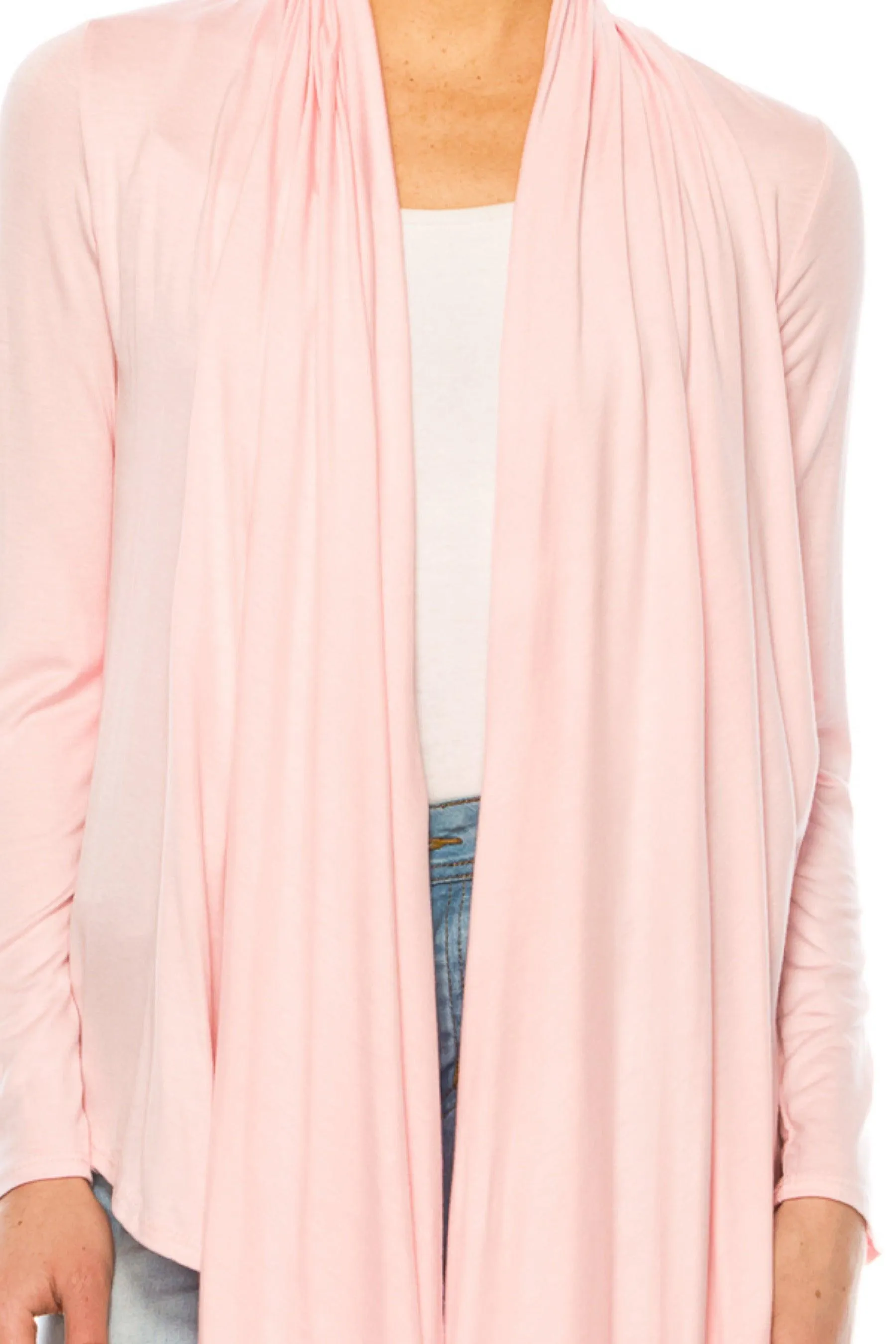 Women's Asymmetric Hem Cardigan with Draped Neck and Open Front