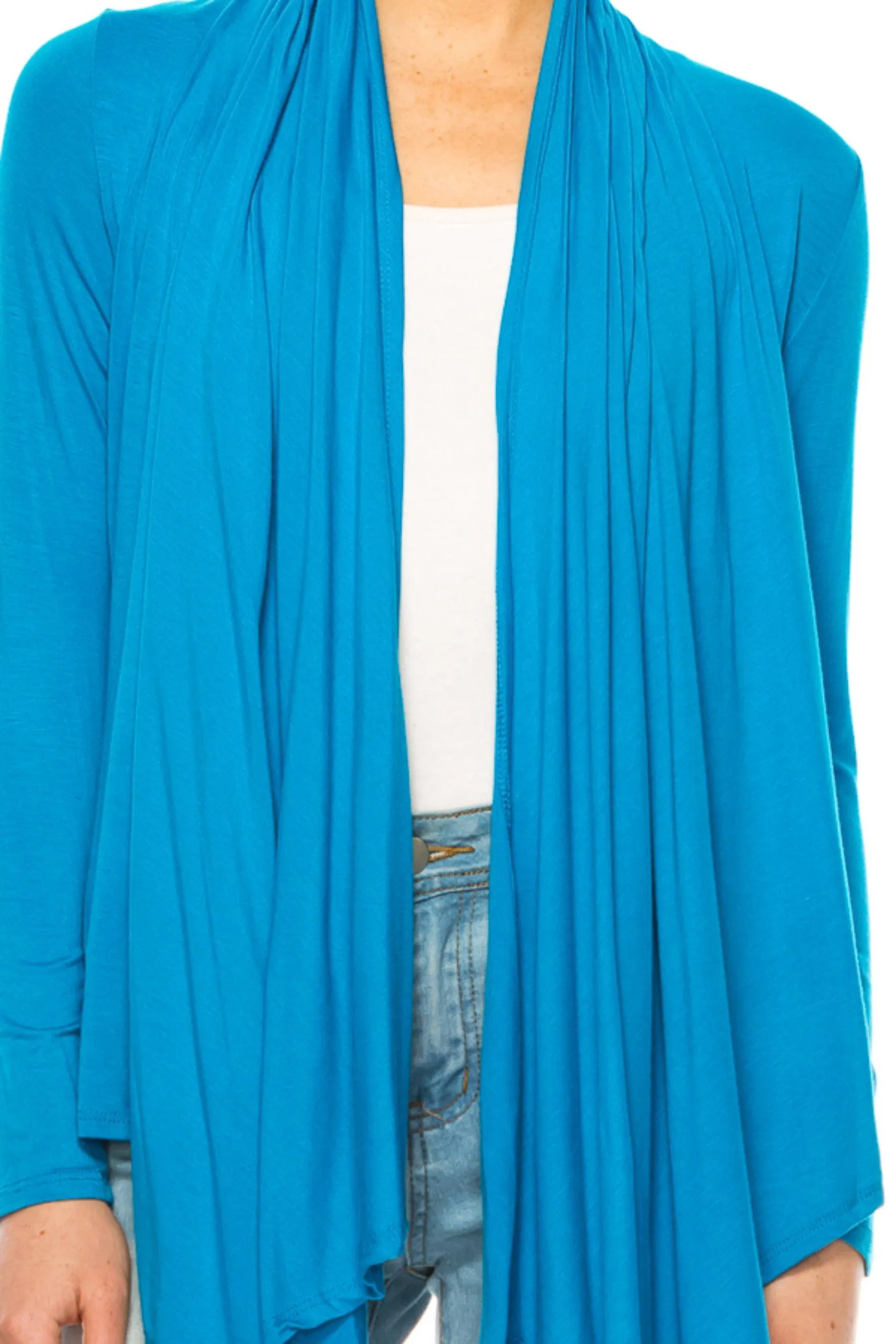 Women's Asymmetric Hem Cardigan with Draped Neck and Open Front