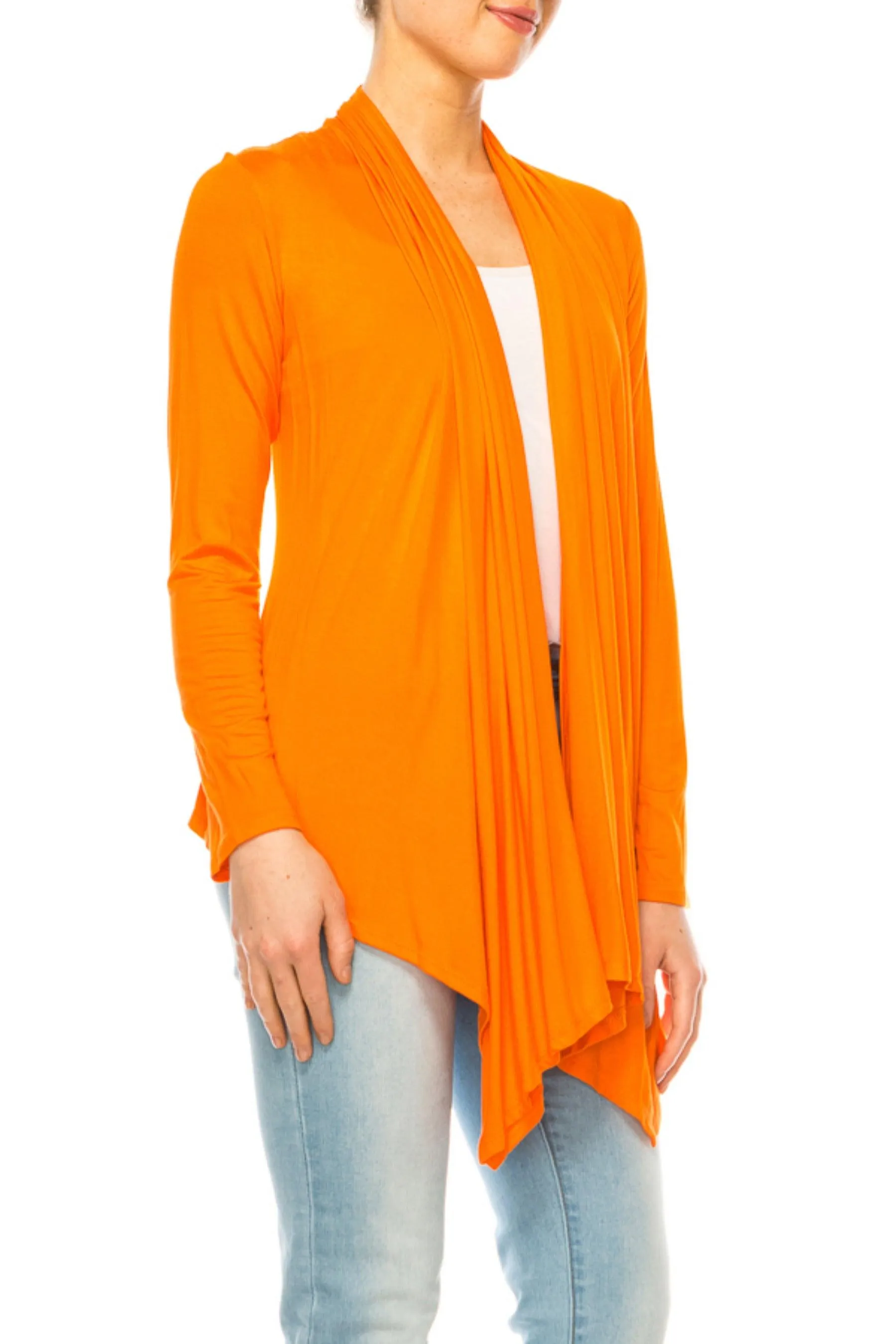 Women's Asymmetric Hem Cardigan with Draped Neck and Open Front