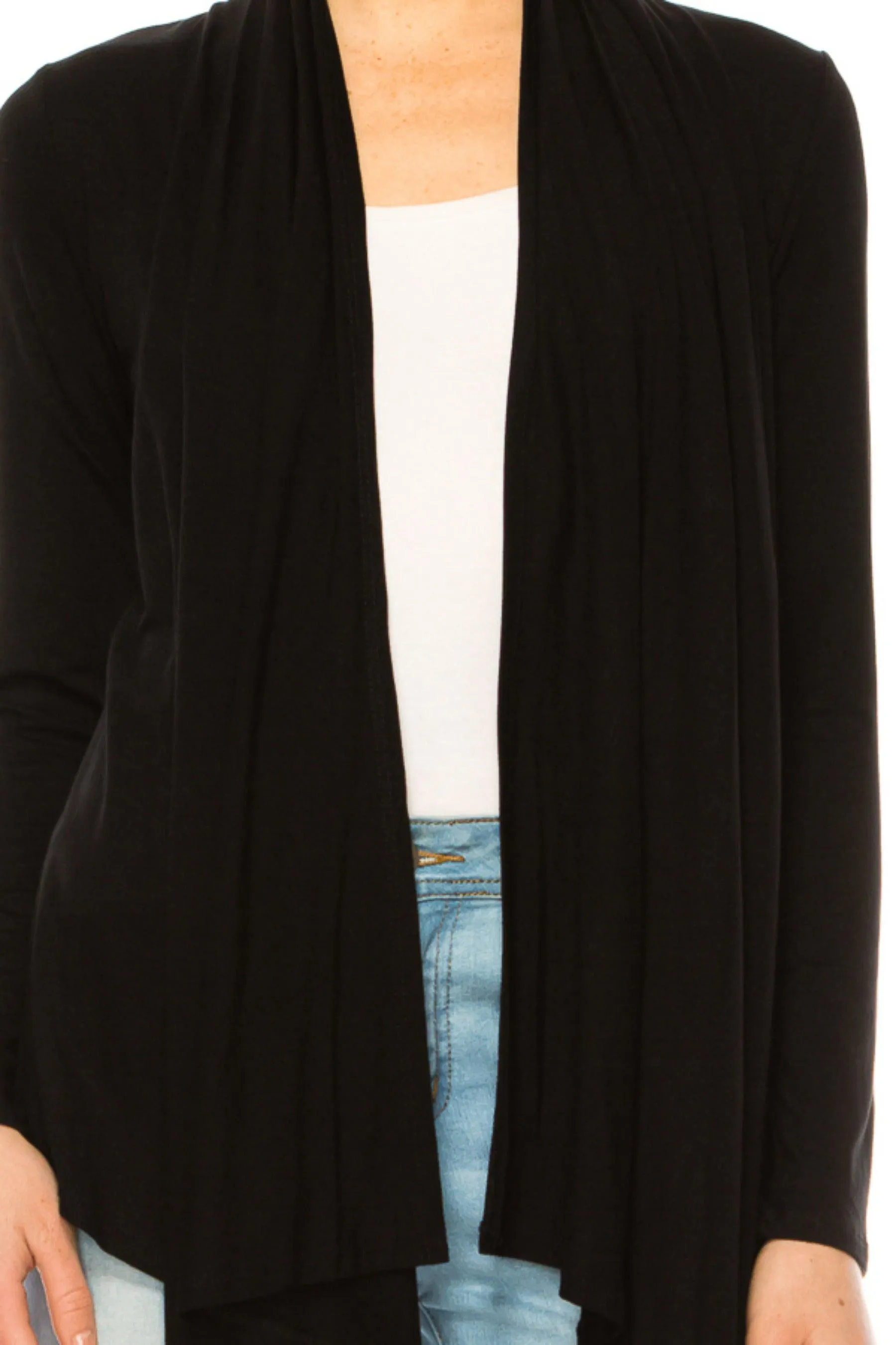 Women's Asymmetric Hem Cardigan with Draped Neck and Open Front