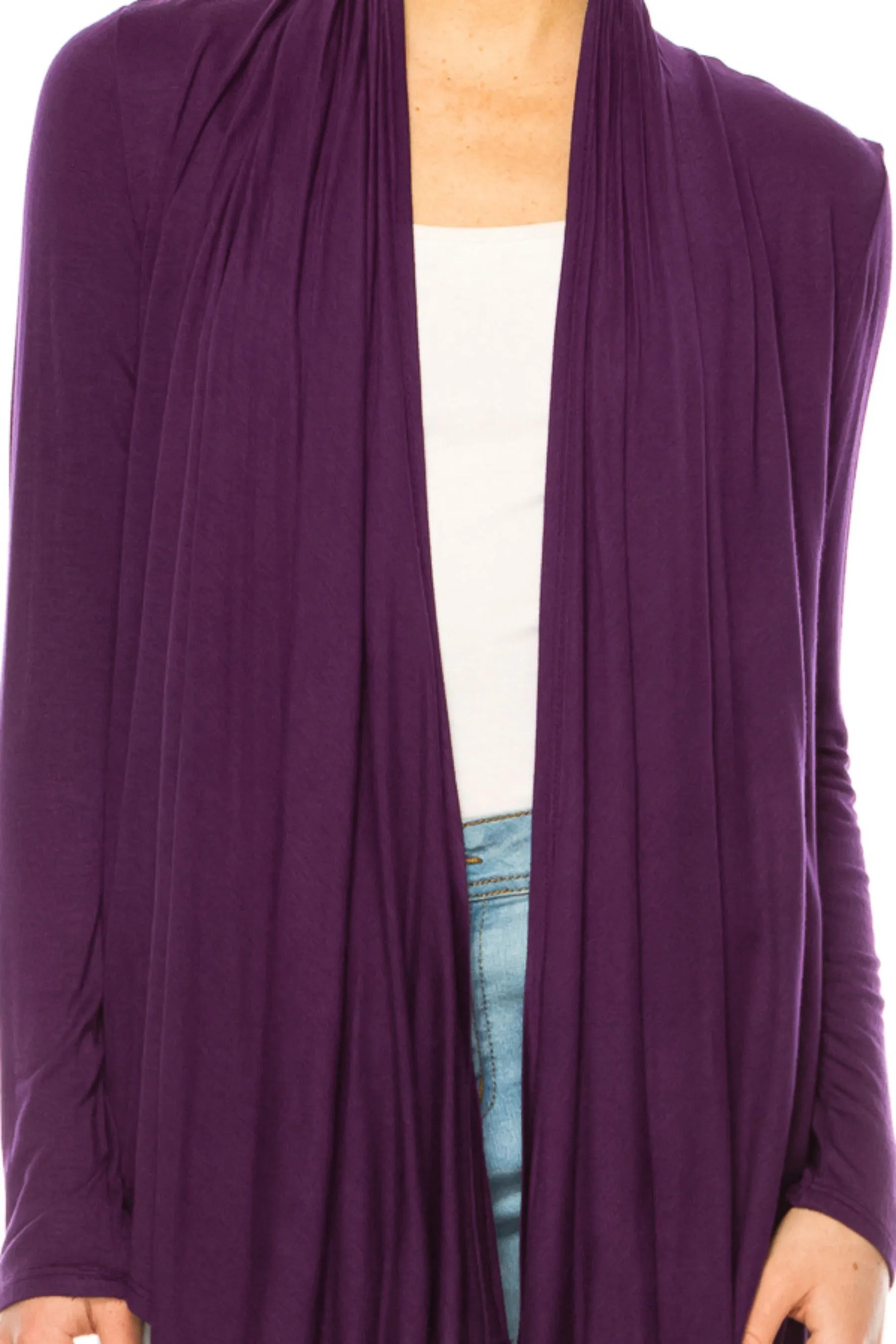 Women's Asymmetric Hem Cardigan with Draped Neck and Open Front