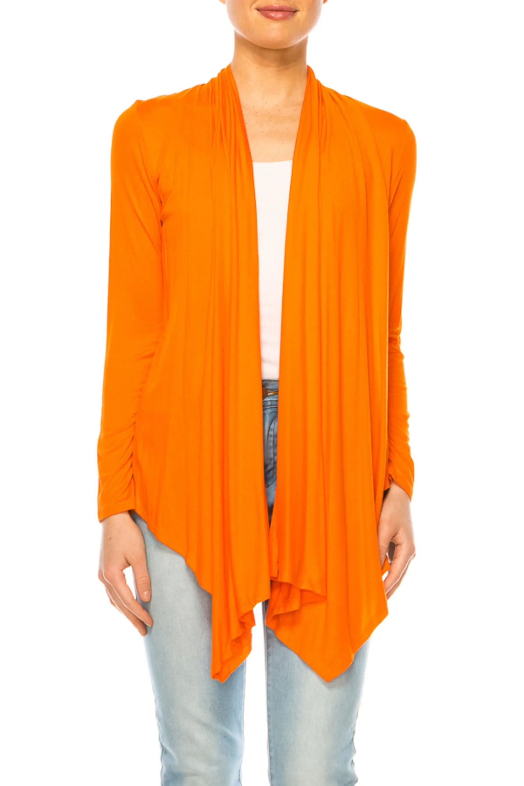 Women's Asymmetric Hem Cardigan with Draped Neck and Open Front