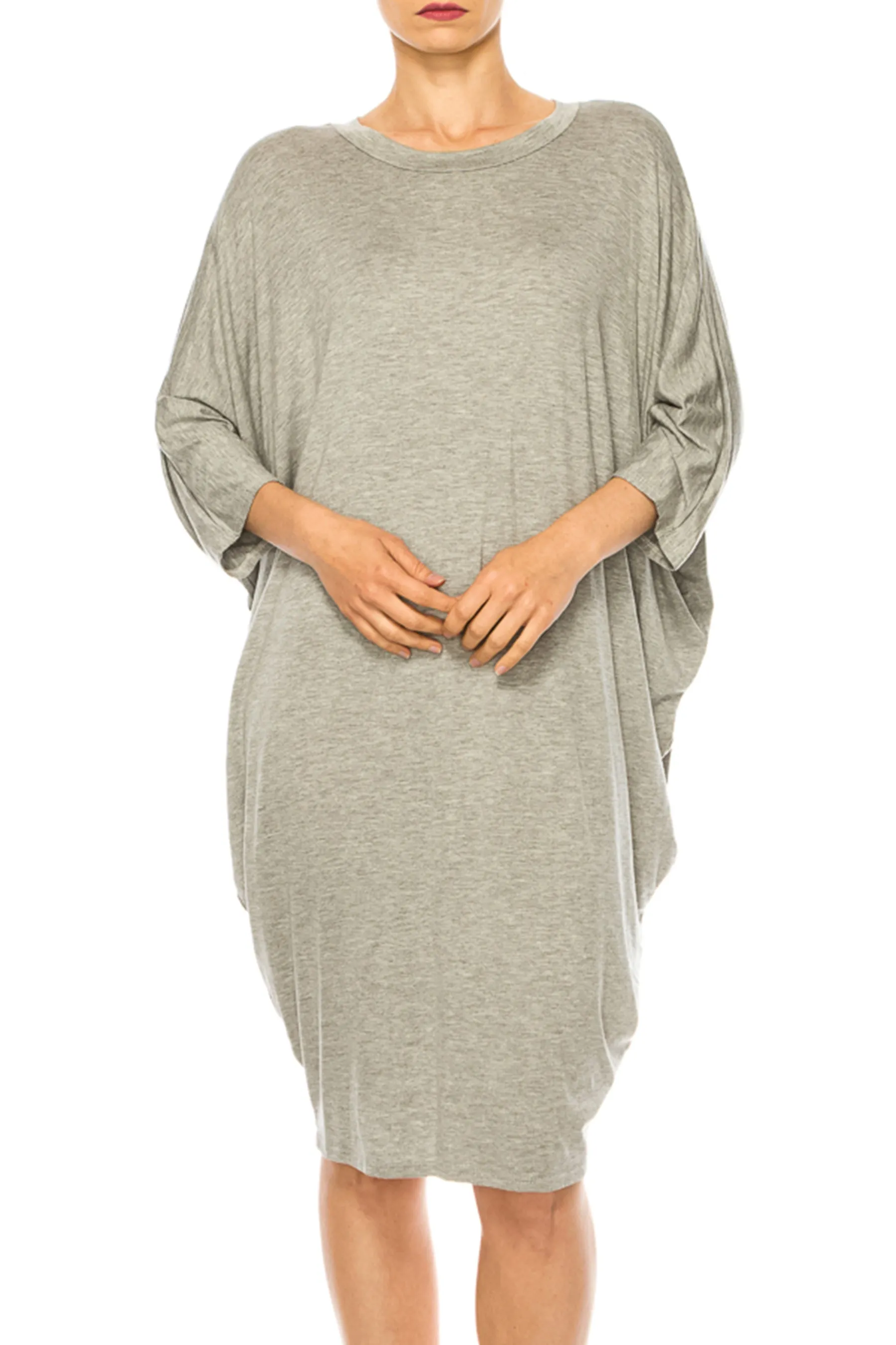 Women's Casual Loose Fit Long Sleeves Dolman Style Solid Midi Dress