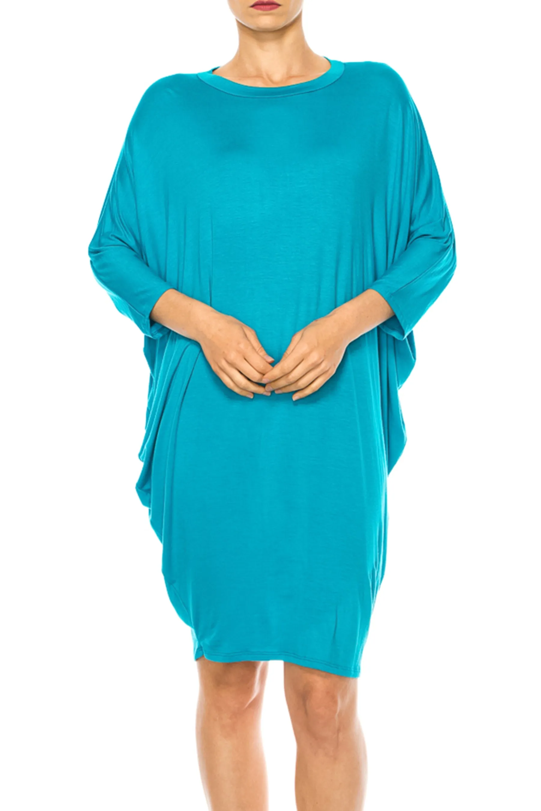 Women's Casual Loose Fit Long Sleeves Dolman Style Solid Midi Dress