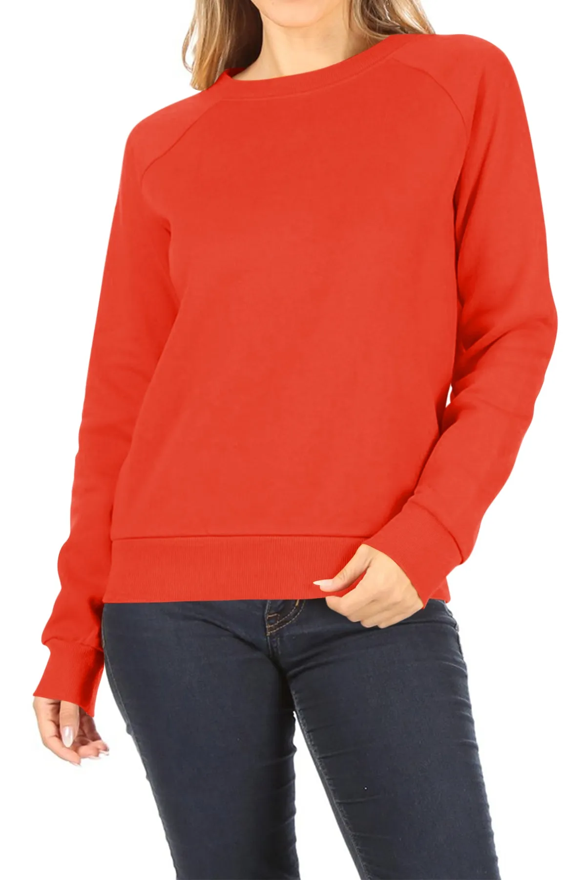 Women's Casual Pullover Fleece Long Sleeve Basic Crew Neck Solid Sweatshirt