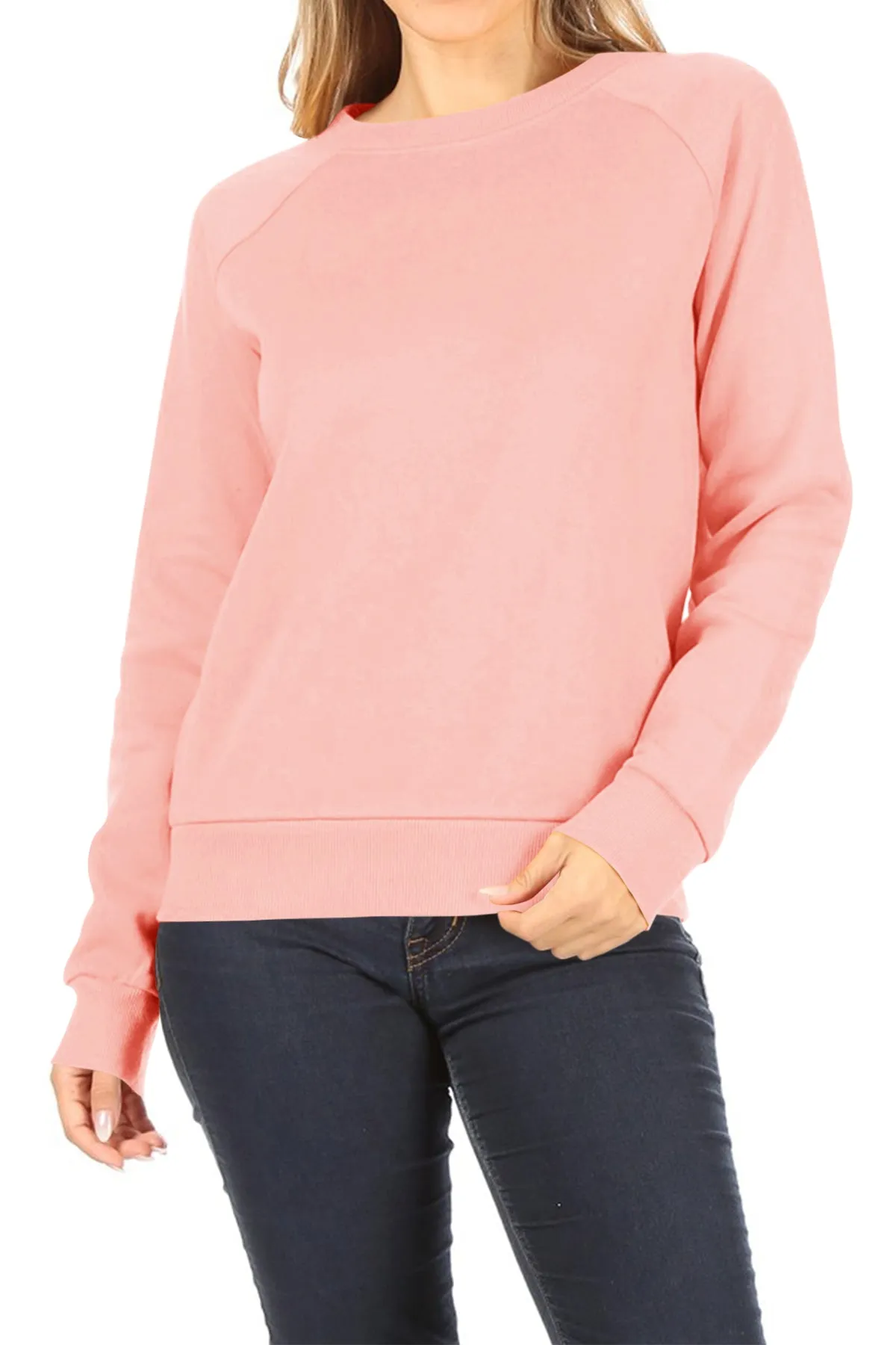 Women's Casual Pullover Fleece Long Sleeve Basic Crew Neck Solid Sweatshirt