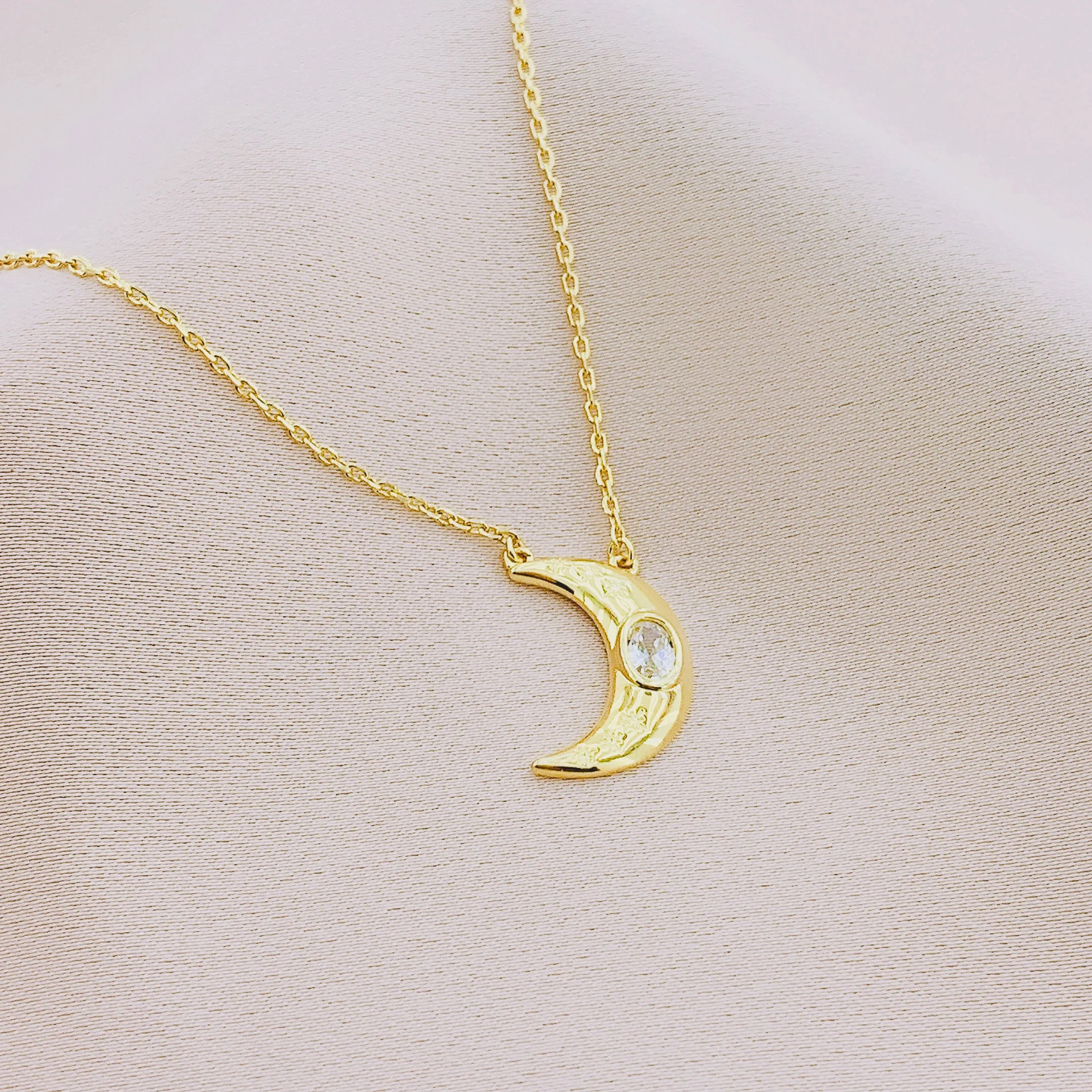 Women's CZ Crescent Moon Starburst Necklace